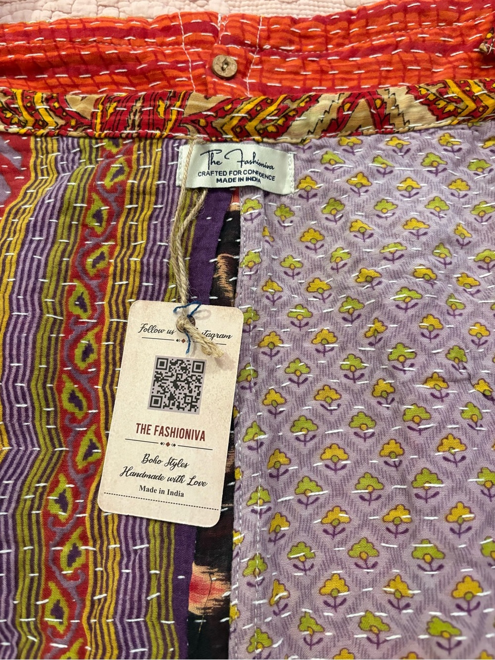 Kantha Patchwork Cream & Lavender Harem Jumpsuit Reversible NWT - Picture 16 of 16